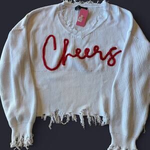 White and red cropped sweater